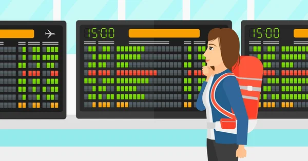 Woman looking at schedule board. — Stockvector