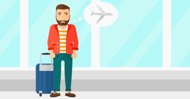 Adam gelecek uçuş tarafından korkmuş.