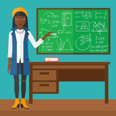 Elinde tebeşir kadınla.