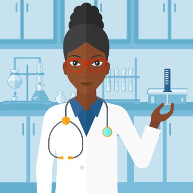 Doctor with syringe in laboratory.