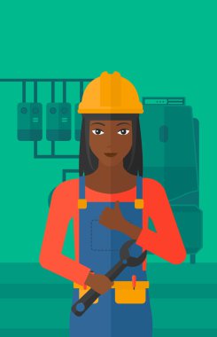 Somun anahtarı ile neşeli repairer.