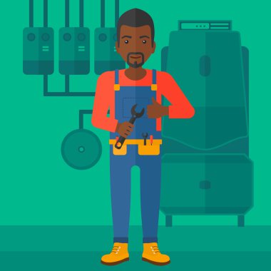 Somun anahtarı ile neşeli repairer.