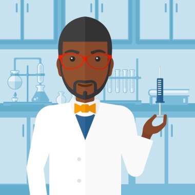 Doctor with syringe in laboratory.