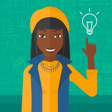 ampul işaret eden kadın.