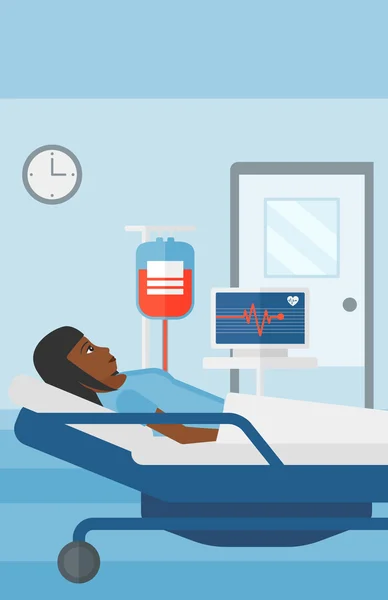 Paciente acostado en cama de hospital . — Vector de stock