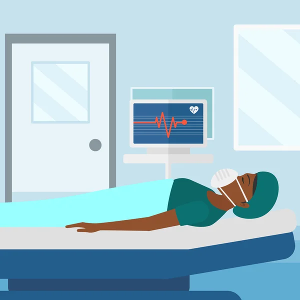 Patient couché dans un lit d'hôpital avec moniteur cardiaque . — Image vectorielle
