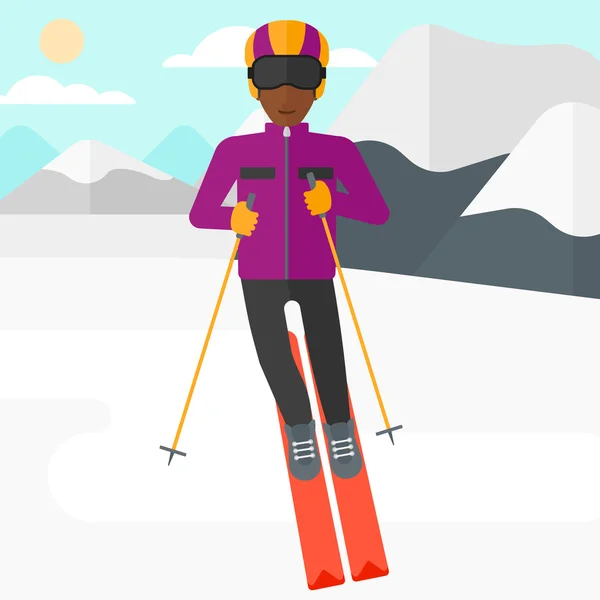 Mladý muž, lyžování. — Stockový vektor
