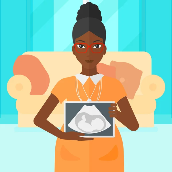 Pregnant woman with ultrasound image. — Stock Vector