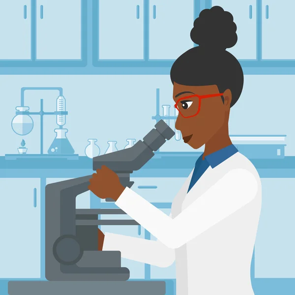 Laboratory assistant with microscope. — Stock Vector