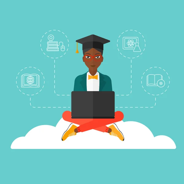 Graduado sentado en la nube . — Vector de stock