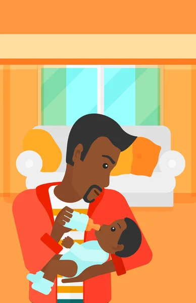 Homem alimentando bebê . — Vetor de Stock