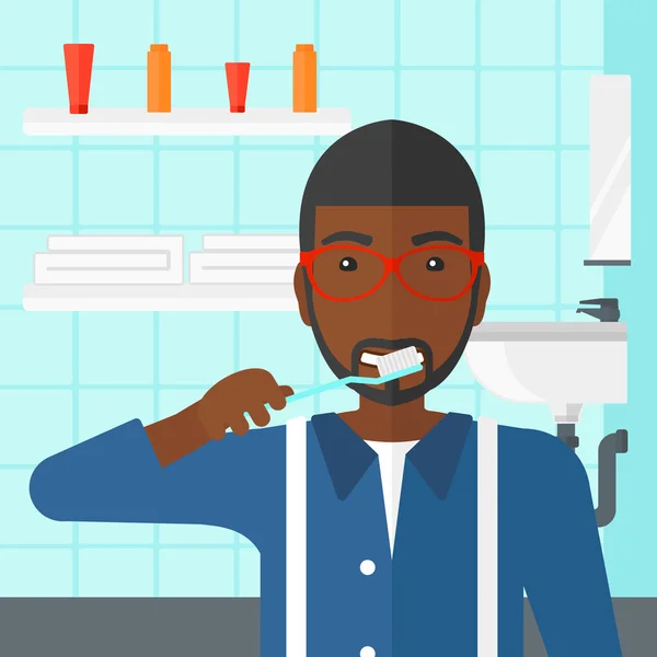 Uomo lavarsi i denti. — Vettoriale Stock