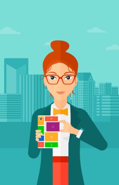 Woman with modular phone.