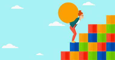 Woman carrying stone.