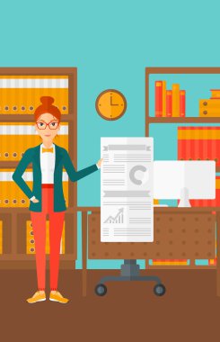 Woman presenting report.