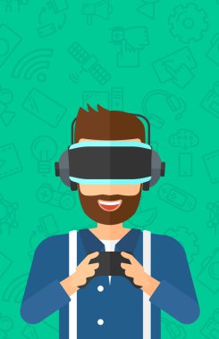 Sanal gerçeklik kulaklığı takan adam..