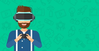 Sanal gerçeklik kulaklığı takan adam..