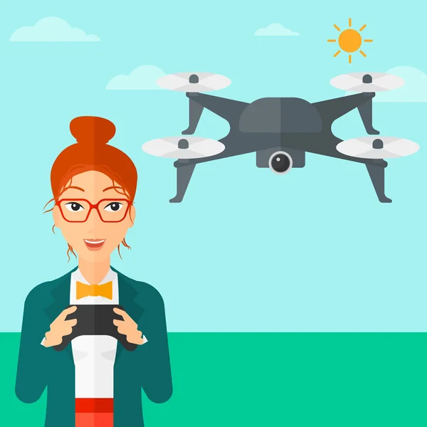 Woman flying drone. — Stock Vector