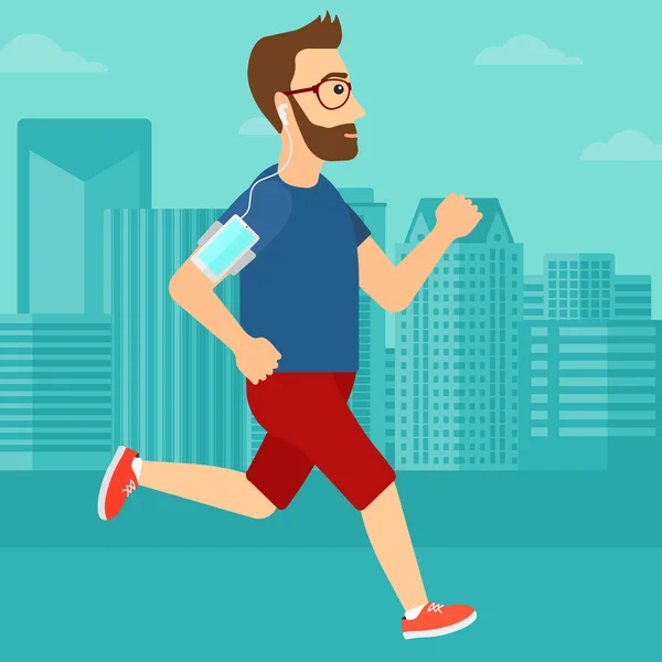 Jogging homme avec écouteurs et smartphone . — Image vectorielle