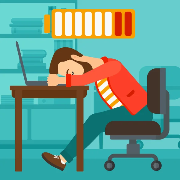 Empleado durmiendo en el lugar de trabajo . — Vector de stock