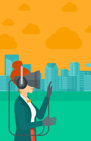Virtuális valóság headsetet viselő nő. — Stock Vector