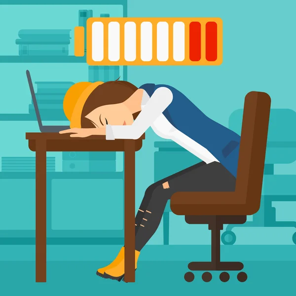 Employee sleeping at workplace. — Stockvector