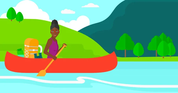 Woman canoeing on the river. — Stock Vector