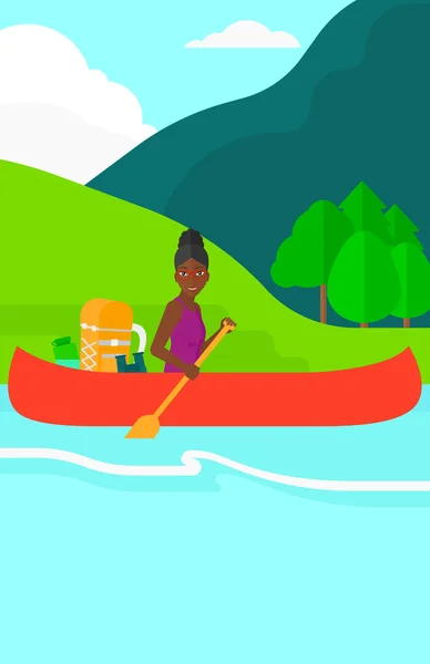 Woman canoeing on the river. — 스톡 벡터