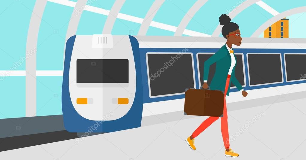 Woman going out of train.