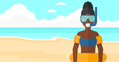 Woman with swimming equipment.