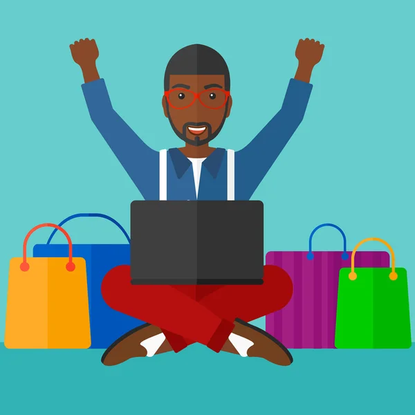 Hombre haciendo compras en línea . — Vector de stock