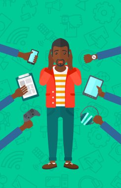 Desperate man with gadgets.