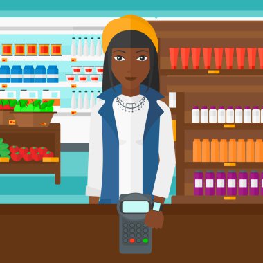 Woman paying with smart watch.