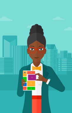 Woman with modular phone.