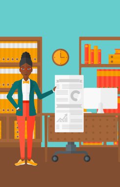 Woman presenting report.