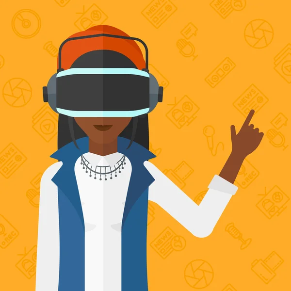 Mujer con auriculares de realidad virtual . — Vector de stock