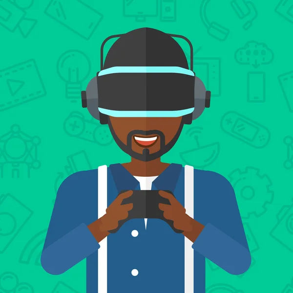 Mann trägt Virtual-Reality-Headset. — Stockvektor