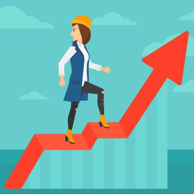 Woman standing on uprising chart.