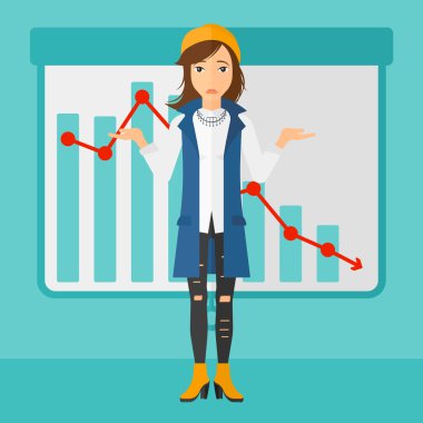 Woman with decreasing chart.