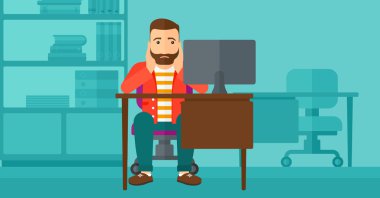 Tired employee sitting in office.