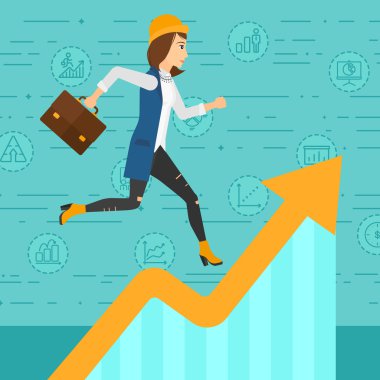 Woman running on growth graph.