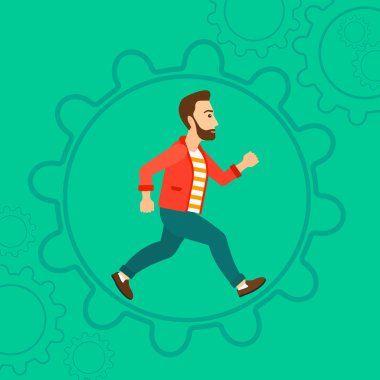 Man running inside the gear.