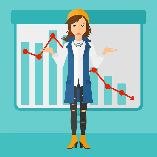 Woman with decreasing chart. — Stock Vector