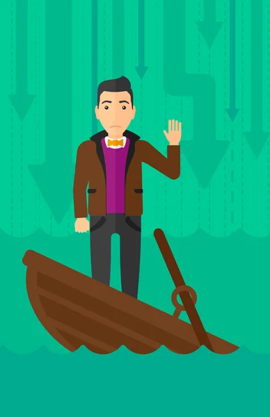 Uomo d'affari in piedi in barca che affonda . — Vettoriale Stock
