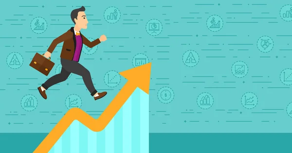 Homem rodando no gráfico de crescimento . —  Vetores de Stock