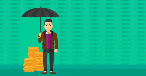 Man with umbrella protecting money. — Stock Vector