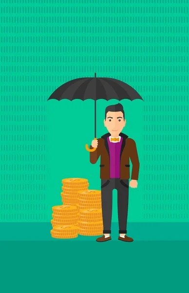 Férfi esernyő védi a pénzt. — Stock Vector