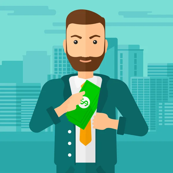 Hombre poniendo dinero en el bolsillo . — Vector de stock