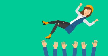 Kutlama sırasında başarılı iş kadını.