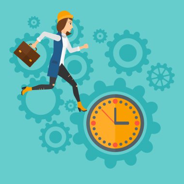 Running woman on clock background. clipart